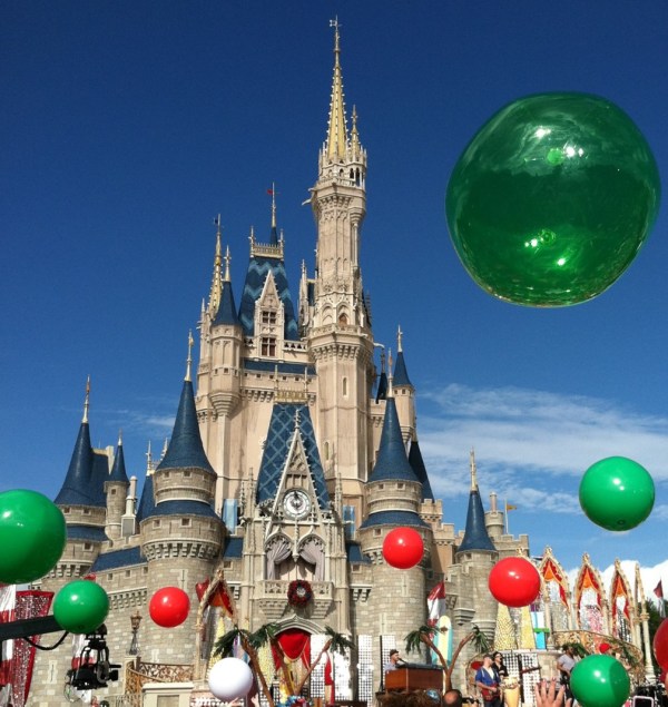 Red and Green Christmas Beach Balls at Cinderella Castle 