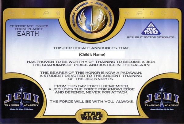 Jedi Training Certificate